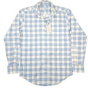 Peter Millar Crown Lite Plaid Long Button Down Shirt Sz S Sleeve White Tan Blue